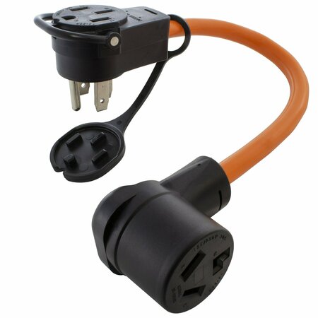 AC WORKS 1.5FT 50A 14-50 Piggy-Back Plug with 10-30R Connector Adapter Cord PB14501030